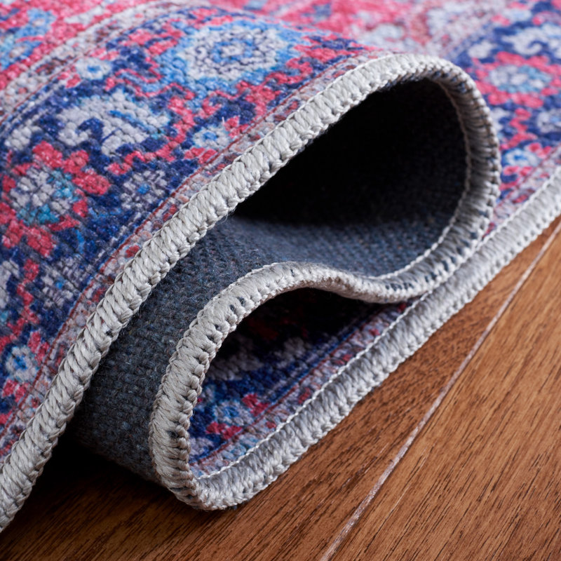 Tapis rouge / bleu marine en coton Ferrigno, Tapis de couloir 2 pi x 8 pi