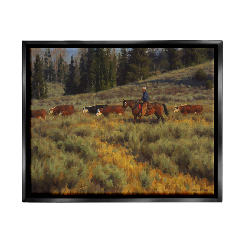 Art mural sur toile flottant Cowboy, H 17 po x l 21 po x P 1,7 po, Cadre flottant noir de jais