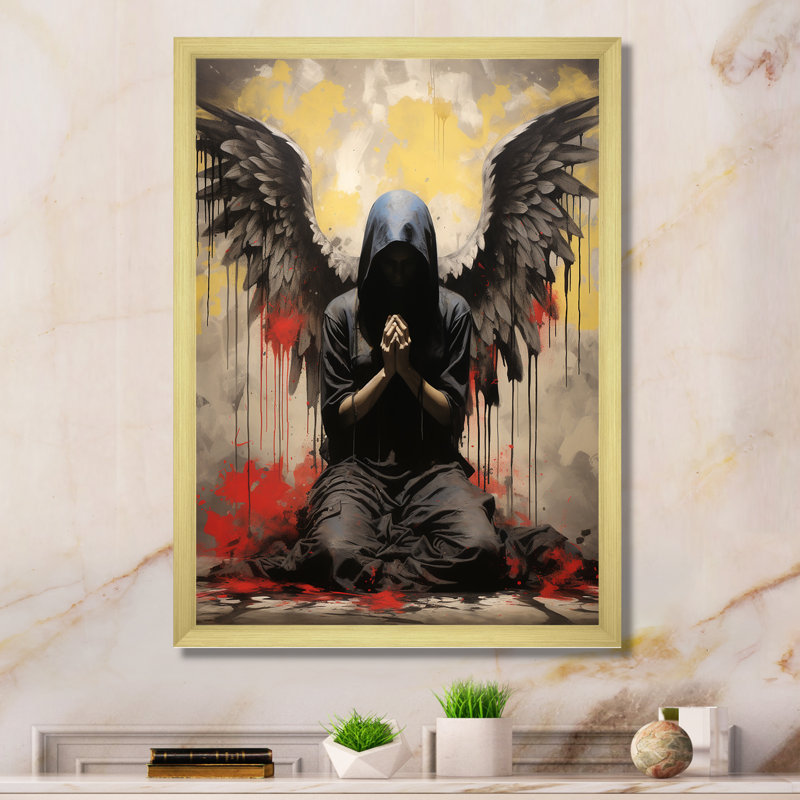 «Angel Wings Rebel Street Art III», Cadre doré simple, H 32 po x l 24 po x P 1 po