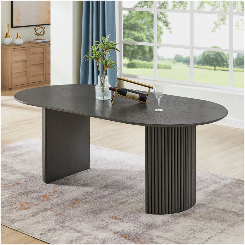Valencia 80" Oval Gray Oak Finish Dining Table With Dual Pedestal Base – Seats 6