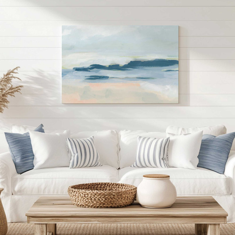 Impression sur toile Soft Coastal Layers II, H 8,75 po x l 12,75 po x P 1,75 po, Cadre flottant en chrome poli, 1