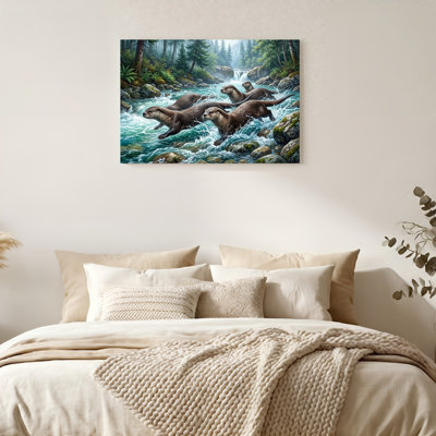 Art mural sur toile Gallery Wrap pour le salon, la chambre à coucher, le bureau ou le vestibule - décoration murale décorative avec rivière Otter