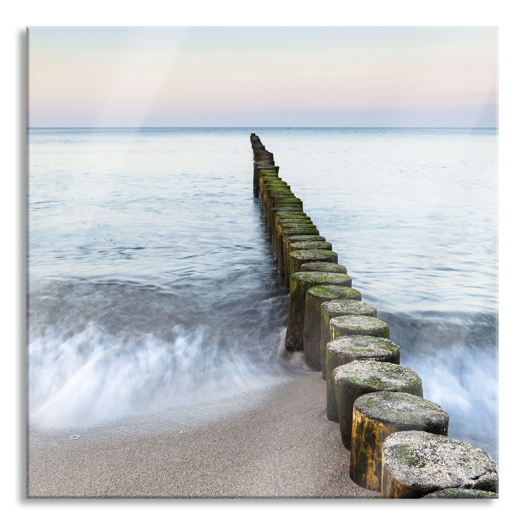 Glasbild Quadratisch | Wandbild Auf Echtglas | Wellenbrecher Im Meer Inkl. Aufhängung Und Abstandshalter 2