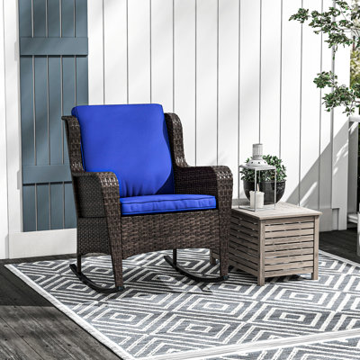 Chaise berçante de patio avec dossier - bleu foncé, structure en acier, capacité de poids élevée pour le jardin, patio à coussin épais de jardin, jardin