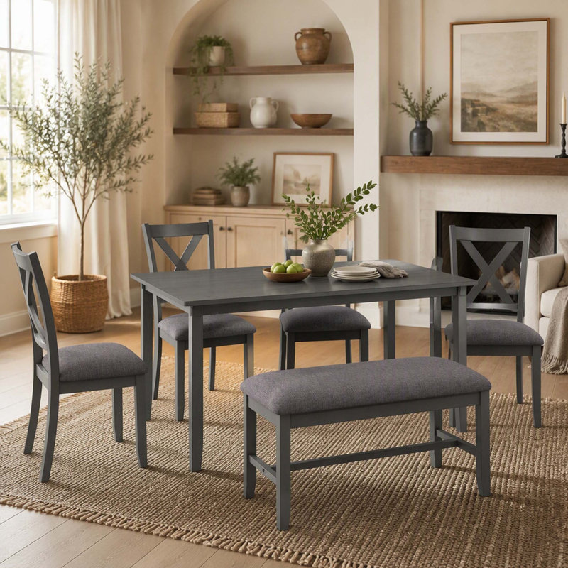 Solid Wood Top Dining Set, Gray, Gray