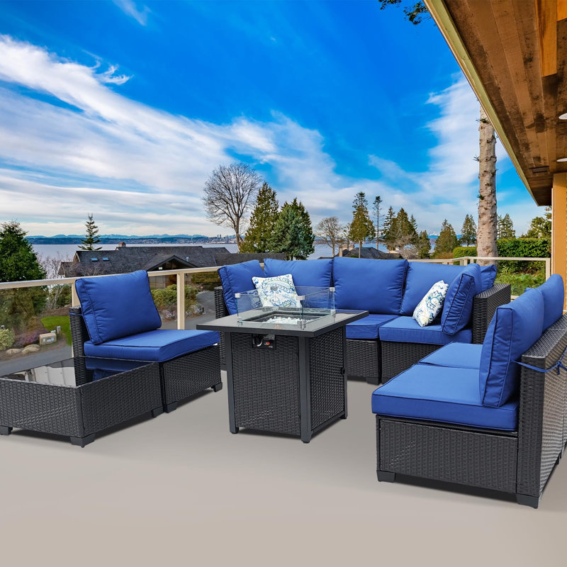 8-piece Outdoor Patio Furniture Sectional Set, Blue
