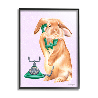 «Fluffy Bunny Rabbit Talking Green» par téléphone giclée, art texturé par Amelie Legault