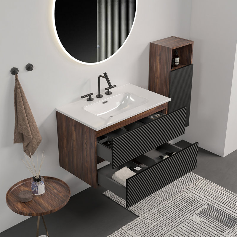Meuble-lavabo mural 30 po Gloria, Noir / brun, 30"