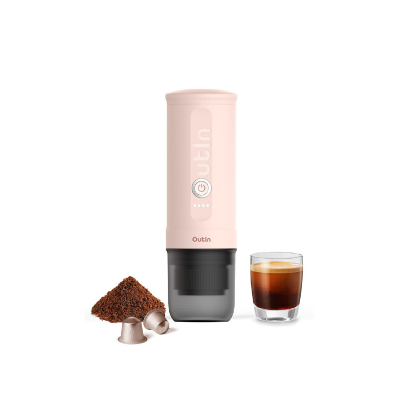 Machine à expresso électrique portative OutIn Nano, cafetière de voyage pour camping, cafetière de voiture auto-chauffante avec USB-C, avec café moulu et capsule NS pour véhicule récréatif, randonnée, bureau