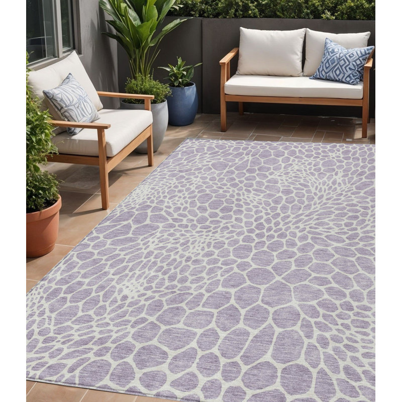 Tapis géométrique lavable intérieur / extérieur 5 pi x 8 pi lilas