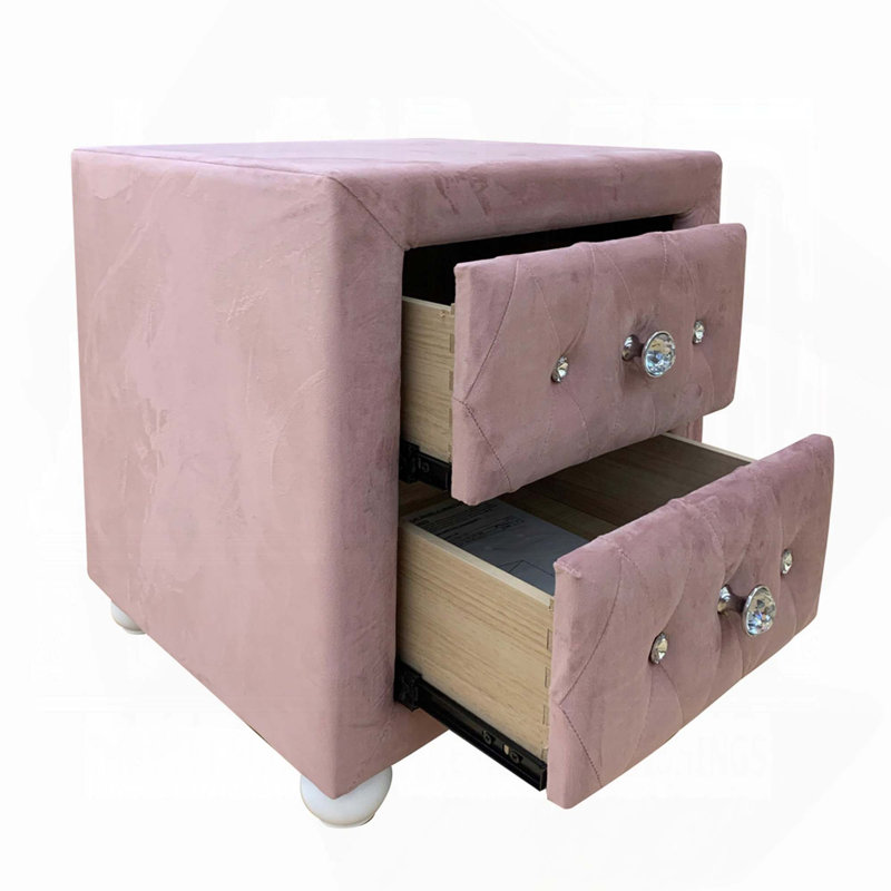 Magnifique table de chevet rembourrée en tissu avec 2 tiroirs de rangement spacieux pour l'organisation de la chambre à coucher et la décoration moderne