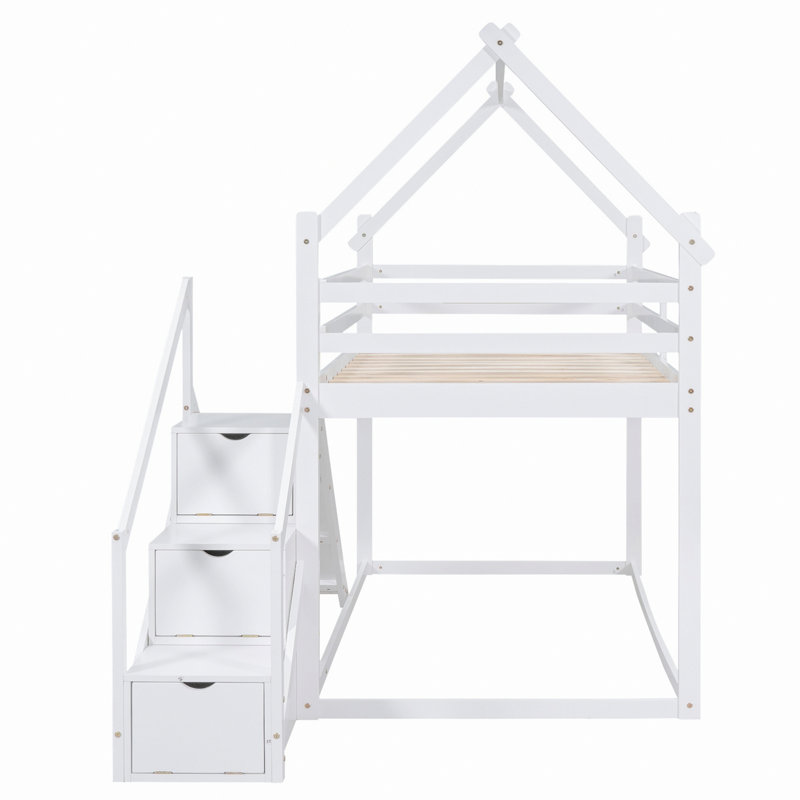 Lit mezzanine avec glissade et escalier, Blanc