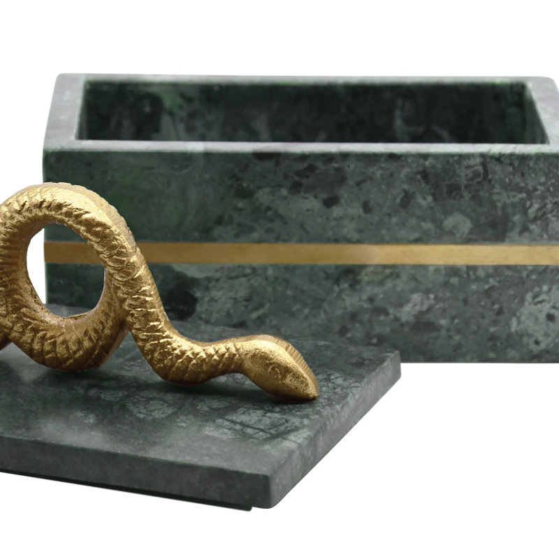 Green Marble and Metal Decorative Storage Box