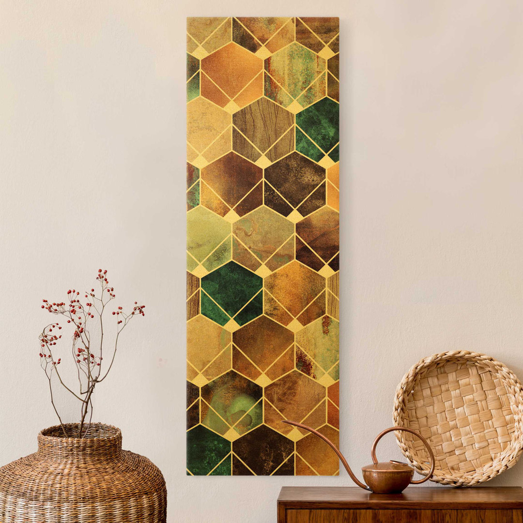 Leinwandbild Golden Geometry - Turquoise Art Deco