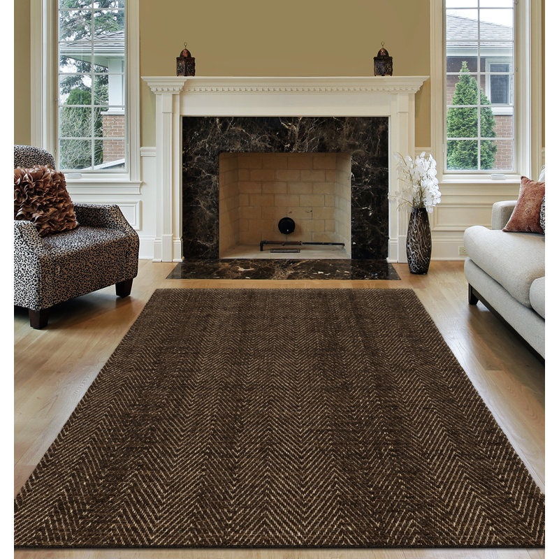 Tapis brun à chevrons Engin, Rectangle de 10 pi x 14 pi