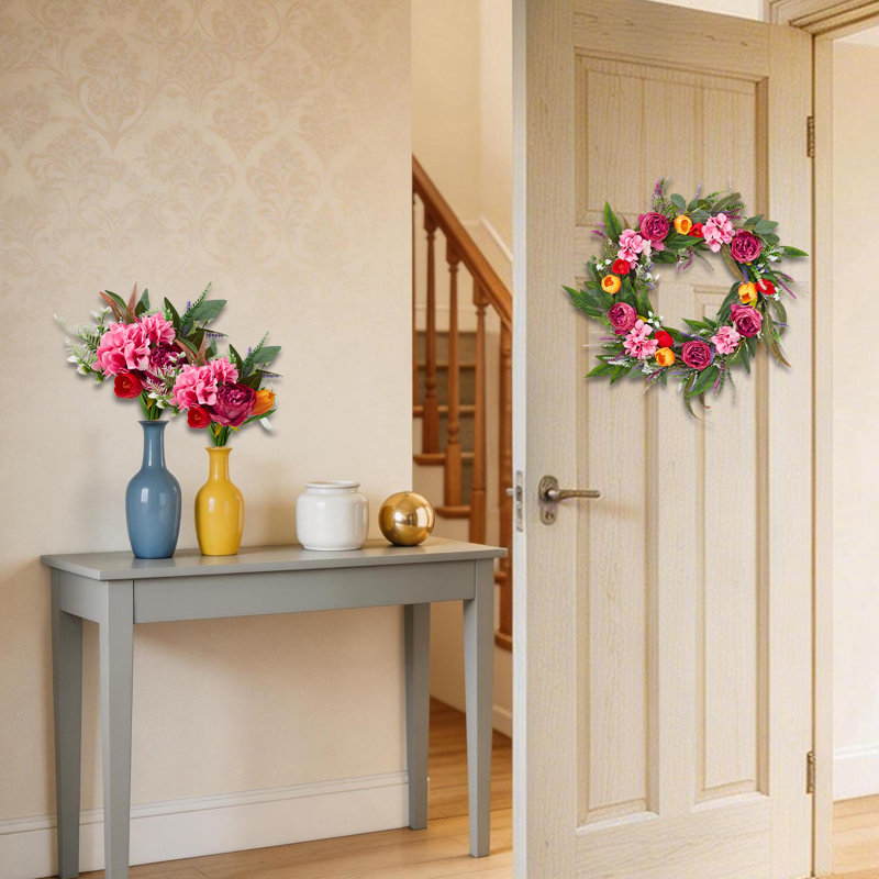 Ensemble de 24 couronnes de printemps artificielles 24 po, véritable décor de maison de campagne en tulipe pivoine pour porte d'entrée, paquet de 2