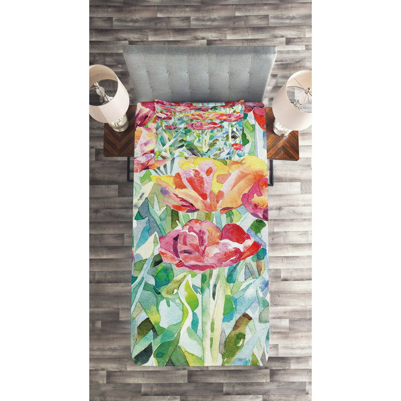 Farmhouse / Country Polyester Floral Coverlet, Twin Bedspread + 1 Sham