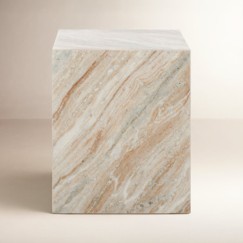 Yantarni Marble Plinth Accent Table, Brown/White