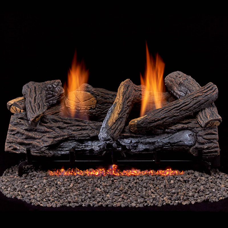 Duluth Forge Ventless Natural Gas Log Set - 24 in. Stacked Oak, 33,000 BTU, T-Stat Control - Model# DLS-N24T-2, Natural Gas