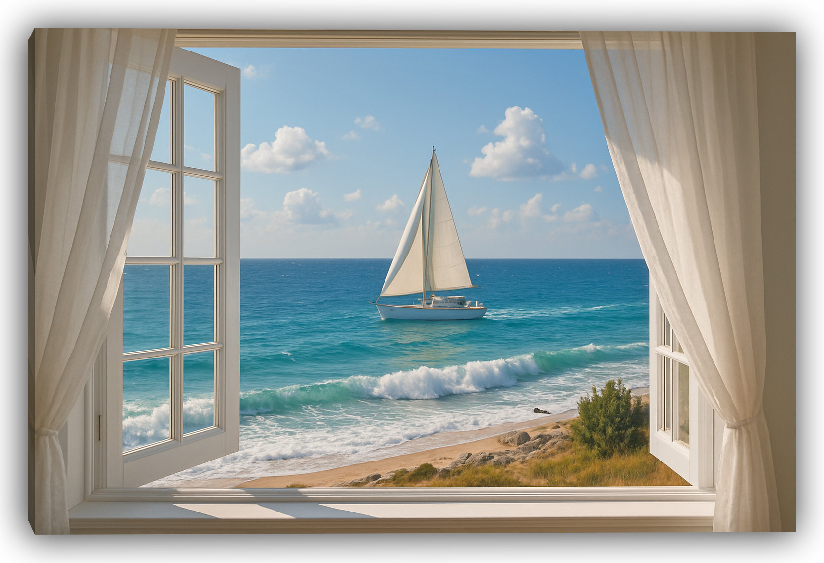 Image showcasing Breakwater Bay Ocean Breeze Sail – Nautical Window Wall Art | Wayfair