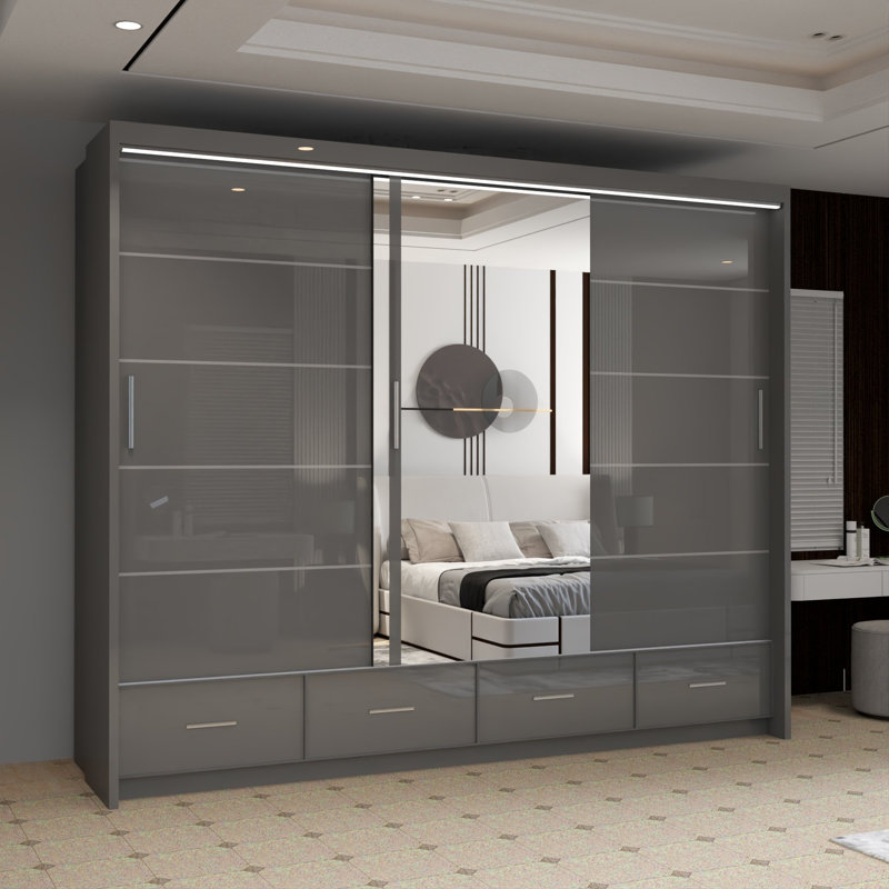 Desilets 2 Door Wardrobe, 220 cm H x 255 cm W x 66 cm D, Grey