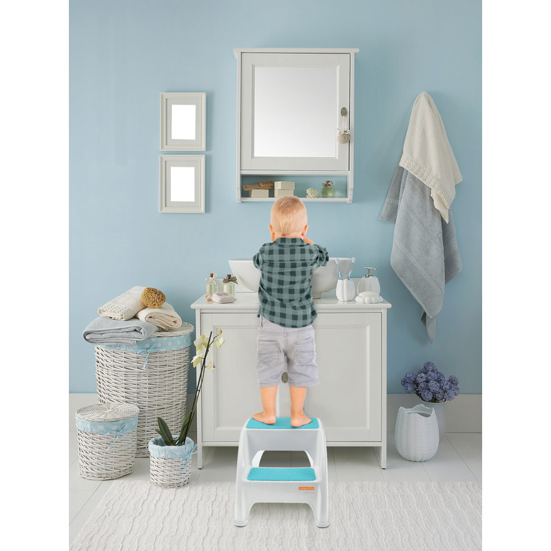 Teal and White Plastic 2-Step Stool for Toddlers