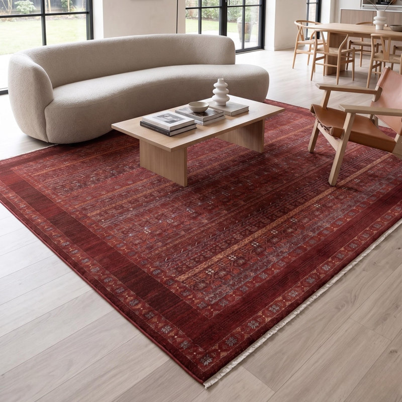 Tapis de sol surdimensionné en polyester tissé à la machine, motif oriental traditionnel bourgogne