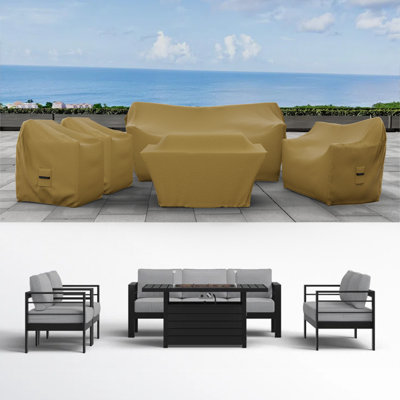 Ketron Patio Furniture Cover For 7 Seater Sofa Set With Fire Pit Table, Water Resistant UV & Weather Resistant Cover For 5 Pieces Outdoor Conversation