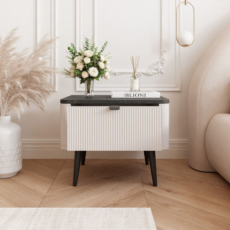 Tamarrah 50cm W Manufactured Wood Bedside Table, Grey/Beige