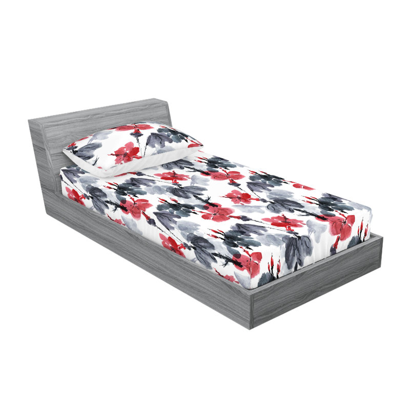 Drap-housse et taies décoratives 3 pièces Ambesonne, Rubis pâle, gris pâle / floral