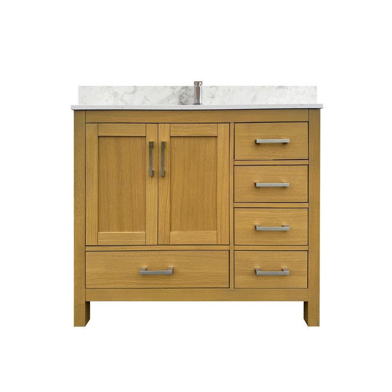 Meuble-lavabo 84 po à double évier pré-assemblé avec tiroirs et portes à fermeture en douceur, plateau en pierre reconstituée