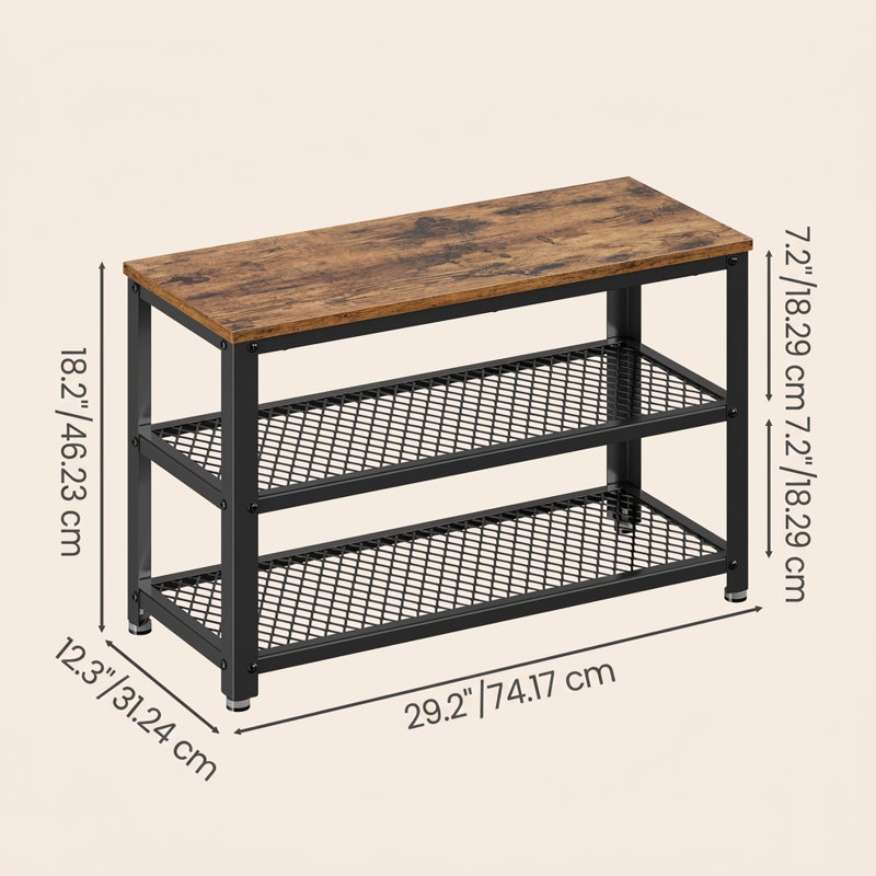 8 - Pair Shoe Rack, Rustic Brown/ Black