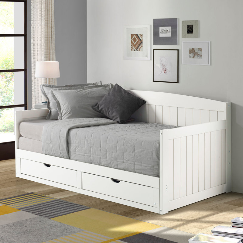 Lit de jour avec couchette escamotable et tiroirs de rangement Harmony, blanc, Blanc