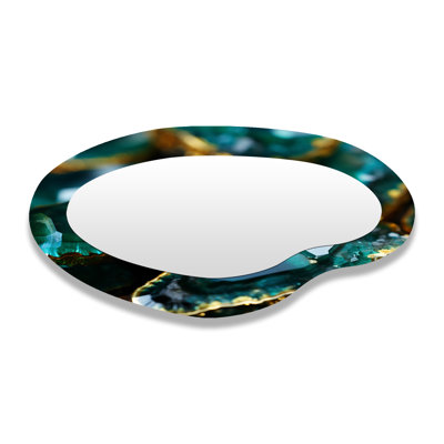 Green Emerald Amazonite Stone - Stone Geode Metal Art Decor - Asymmetrical Traditional Wall Mirror