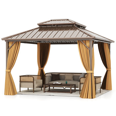 Hardtop Gazebo with  Netting Heavy-Duty Double-Roof Galvanized Metal Top