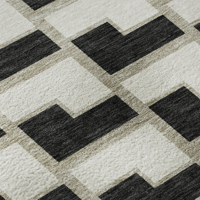 Premium Machine Washable Mayfield AMF2416 Geometric Rug, 10' x 14', Black