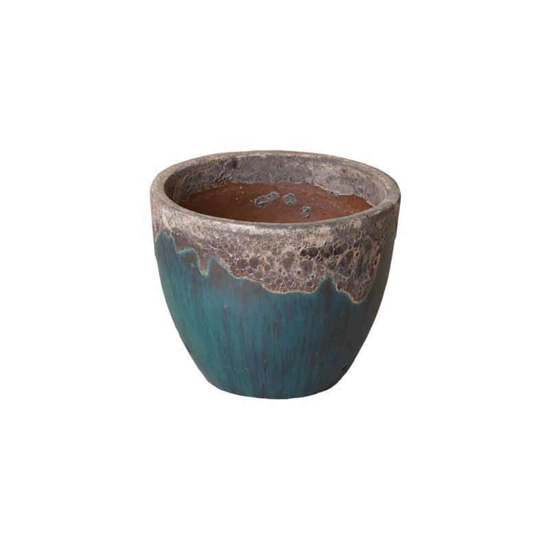 Pot de fleurs en céramique, Bleu sarcelle, H 14 po x l 15 po x P 15 po