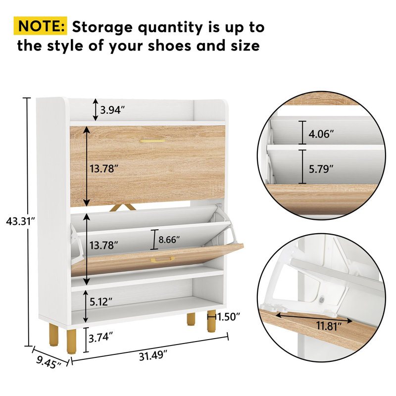 22 Pair Solid Wood Shoe Storage Cabinet, White/Brown