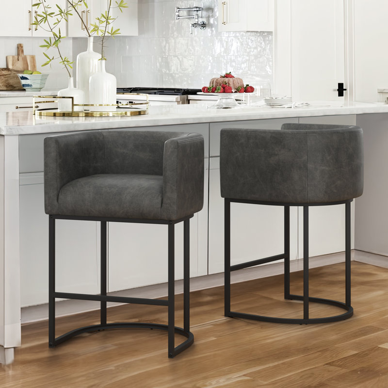 Coffy 33.5" H Upholstered Counter Stool, Dark Gray