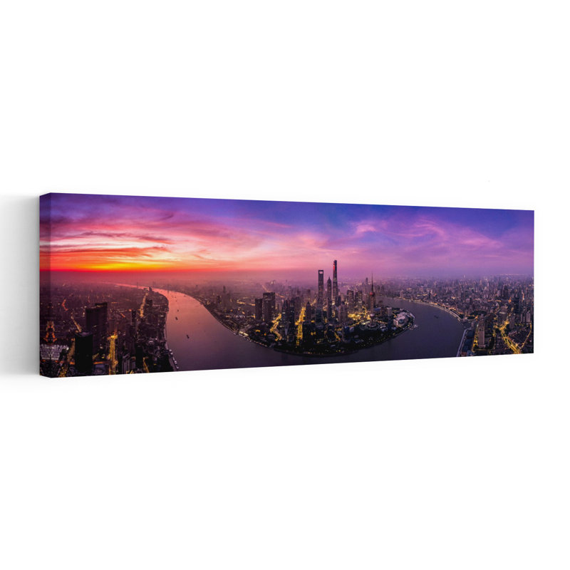 Twilight City Panorama 1 Piece Wrapped Canvas Panoramic Wall Art, 30.84cm H x 91.44cm W