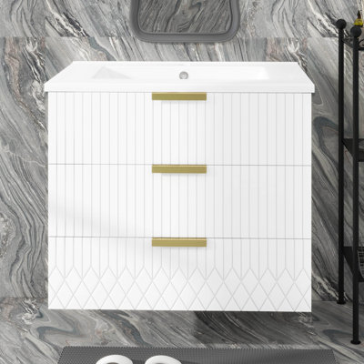 Meuble-lavabo mural 24 po avec lavabo, meuble-lavabo flottant avec tiroirs