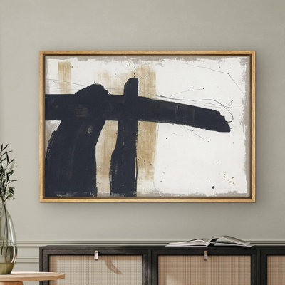Mid Century Shape " IDEA4WALL Framed Canvas Print Wall Art Grunge Black Brown Paint Strokes Abstract Shapes Illustrations Modern Art Decorative Contemporary Chic Minimal For Living Room, Bedroom, Office "