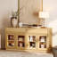 Armoire d'appoint moderne avec 4 portes en verre et tiroir, commode d'appoint multifonctionnelle avec grand rangement et tablette réglable-332504401-470345749