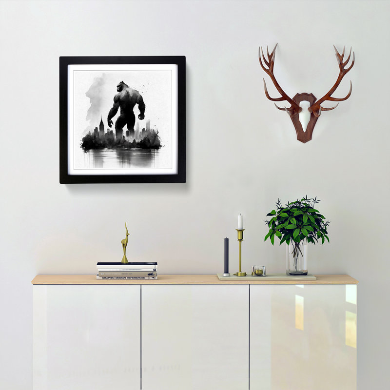 King Kong Ink Wash - Framed Print, Black