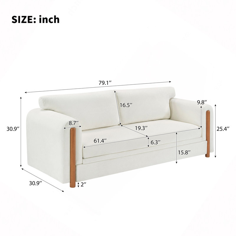 Canapé moderne rembourré à 3 places 79,1 po pour canapé de salon, appartement et petit espace, Beige Chenille, Beige