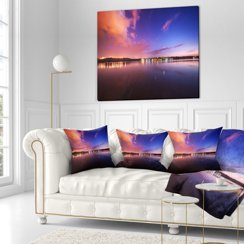 Coussin imprimé paysage nocturne, 16 po x 1 po, Coussin décoratif
