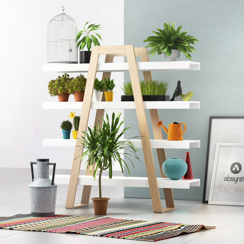 166cm H x 155cm W Wood Ladder Bookcase