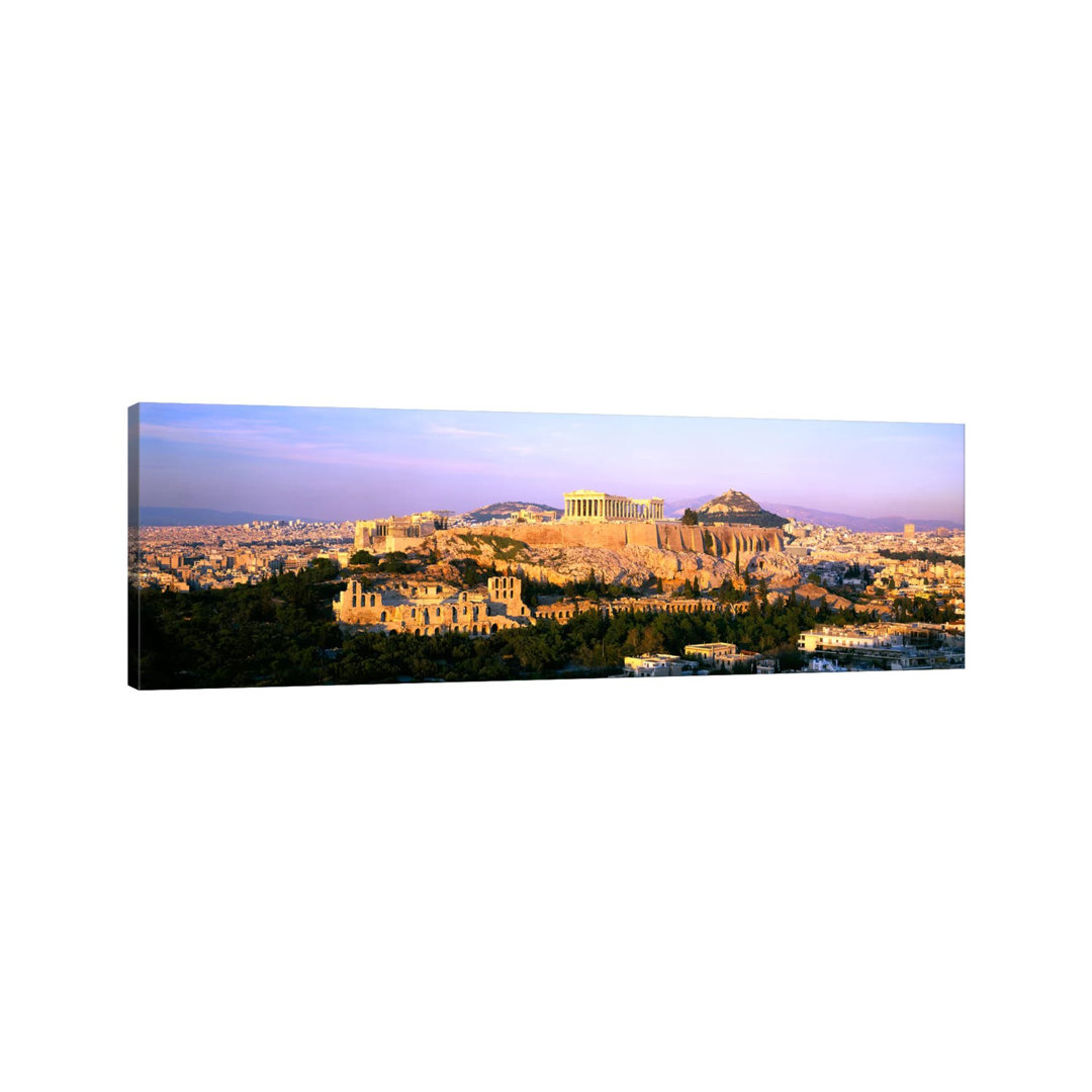 Aerial View Featuring The Acropolis Of Athens, Greece - Wrapped Canvas Panoramic Print