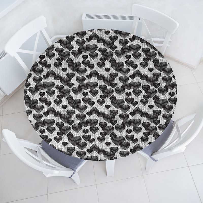 Mercer41 Romantic Fitted Round Tablecloth Diameter Pale Grey Black, 67.72" Round