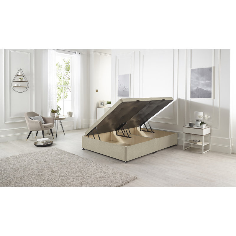 Etheral Side Opening Storage Ottoman Bed Base Hydraulic Lift Tweed Fabric, Natural, Double (4'6)
